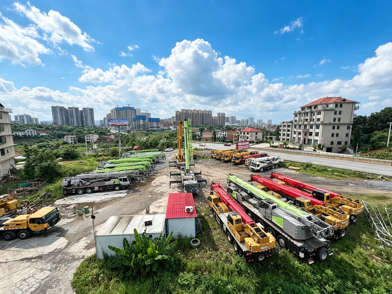 Used truck cranes available at the Kaihui Cranes equipment yard in China