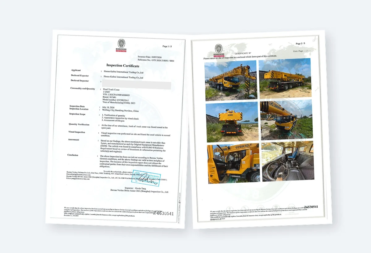 Redacted BV inspection certificate and equipment photo appendix