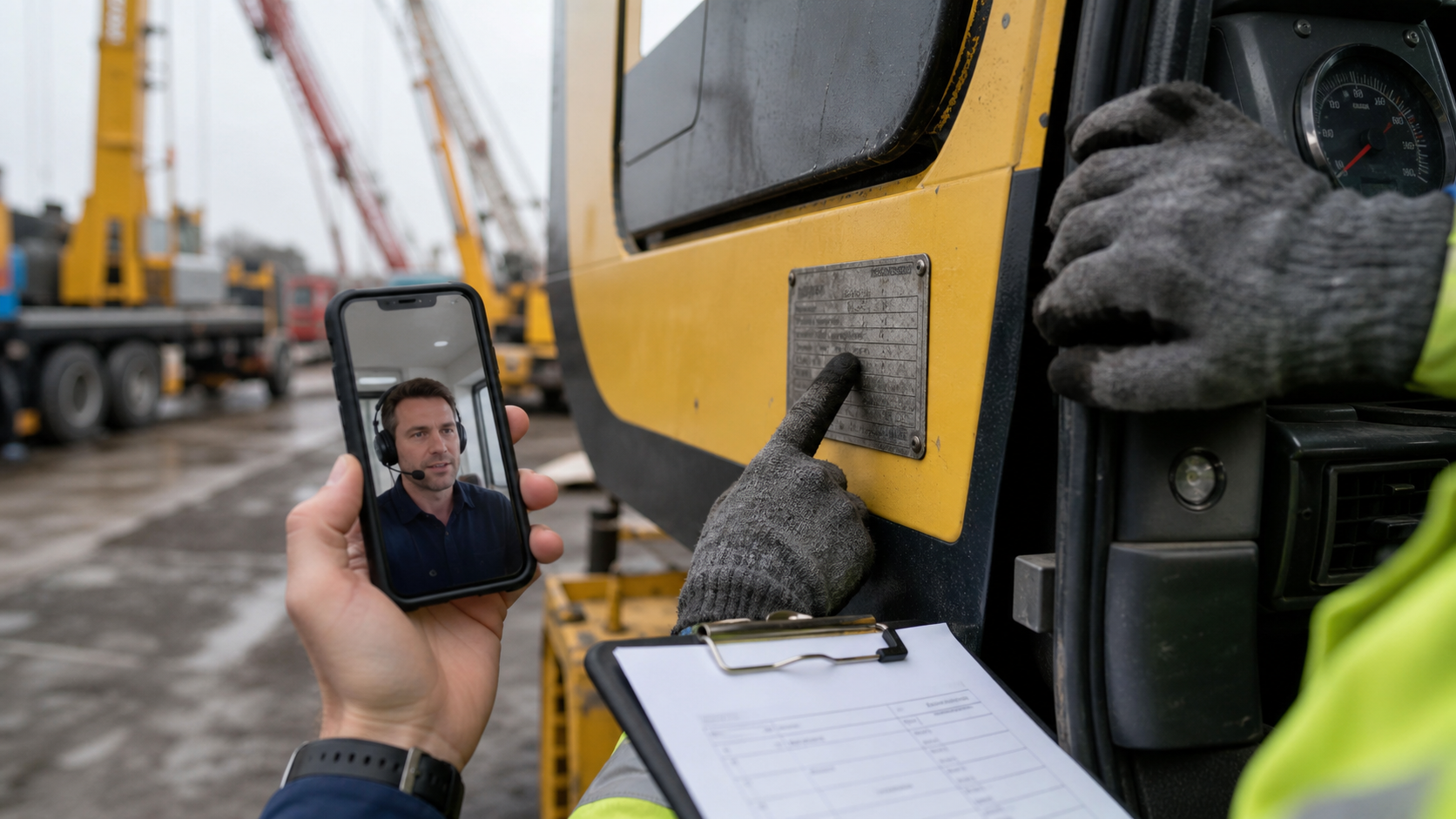 Remote verification of a used crane nameplate during a live video inspection